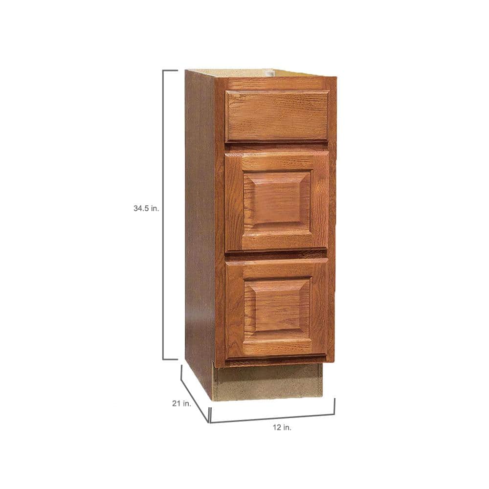 Medium Oak 3-Drawer Bathroom Vanity Base Cabinet