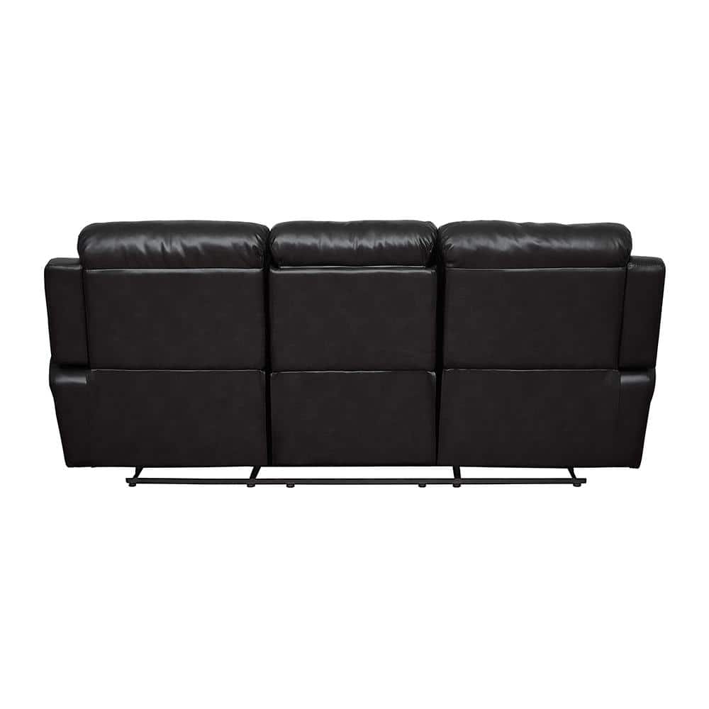 Black Faux Leather Reclining Sofa with Cup Holders and Pillow-top Arms
