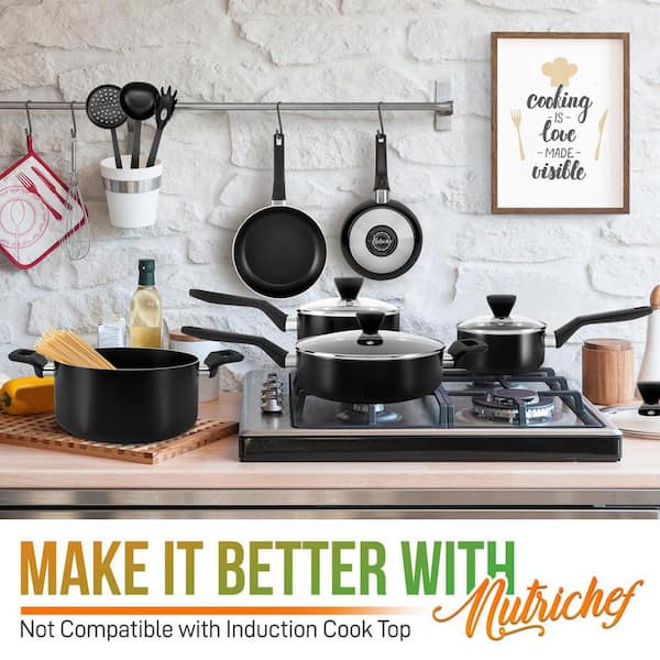 Nutrichef Nonstick Cooking Kitchen Cookware Pots and Pan, 13 Piece Set, Black