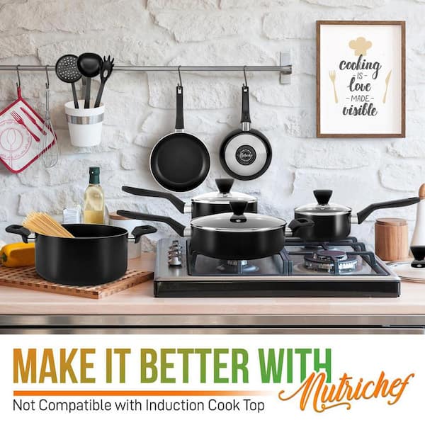 13- Piece Aluminum Stylish Kitchen Cookware Set, Non-Stick in Black