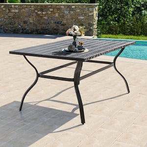 60 in. x 37 in. Black Rectangle Steel Outdoor Dining Table Patio Imitation Wood Grain Table