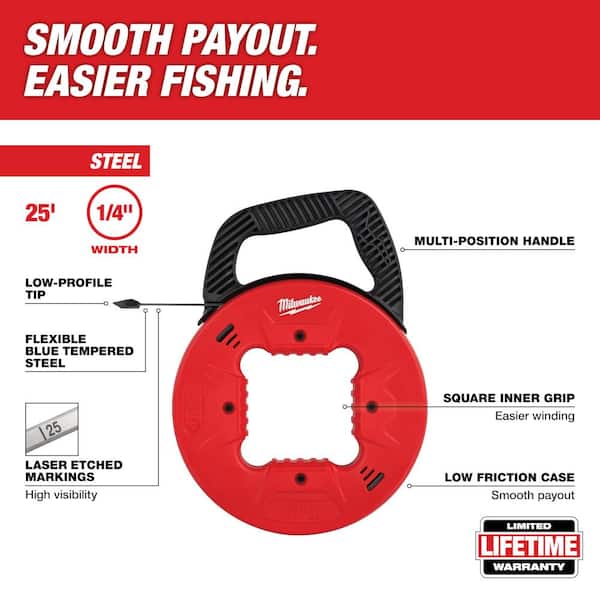 25 ft. x 1/4 in. Steel Fish Tape with Low Profile Tip and Rasping Jab Saw with 6 in. Drywall Blade