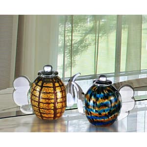 4 in. 2-Piece Inferno Hand Blown Art Glass Round Tea Pot Sculpture with Round Shape