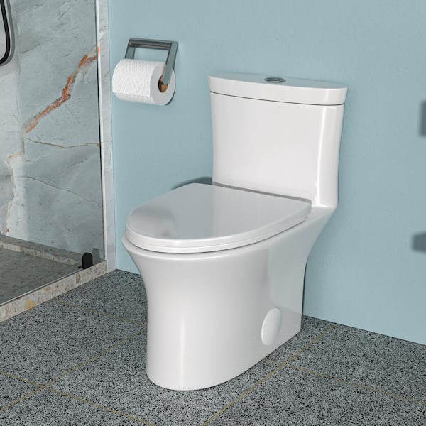 Xzkai 12 in. 1-Piece 1.6/1.1 GPF Dual Flush Elongated Toilet in White with Slow-dDrop Cover and Top Press