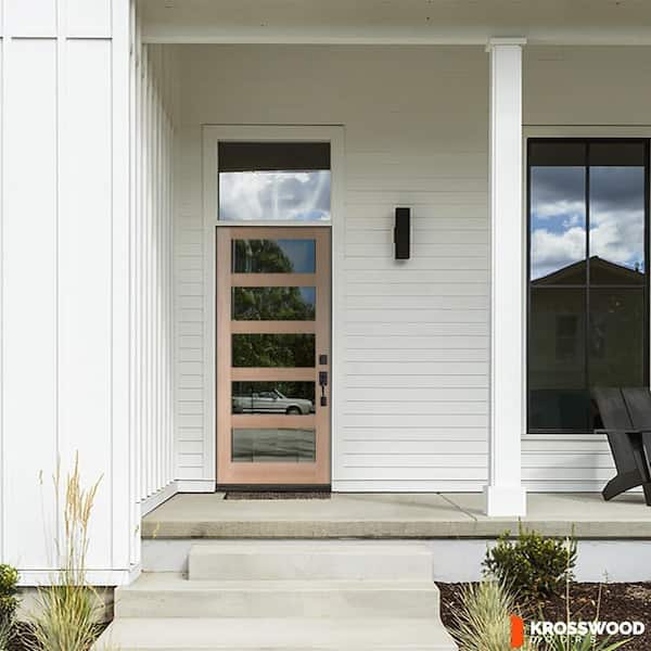 36 in. x 80 in. Contemporary Hemlock 5-Lite Clear Glass Unfinished Wood Front Door Slab