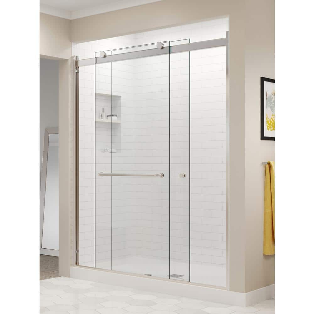 Basco Rotolo 52 in. x 70 in. Semi-Frameless Sliding Shower Door in Brushed Nickel with Handle -  RTLH05B5270CLBN