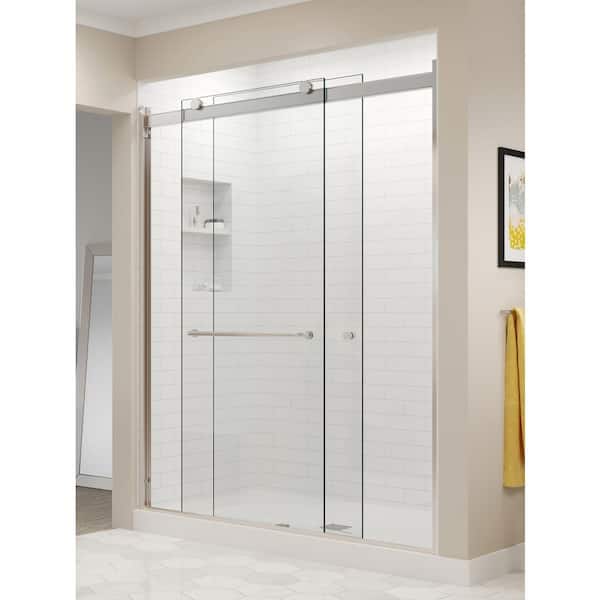Basco Rotolo 52 in. x 70 in. Semi-Frameless Sliding Shower Door in Brushed Nickel with Handle