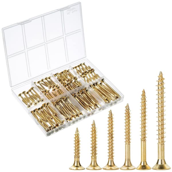 NVNOO 6-Sizes 152-Piece Phillips Tips Wood Screws Assortment Kit, Gold (2 in., 1-1/2 in., 1-1/4 in., 1 in., 3/4 in., 1/2 in.)