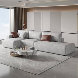 145.67 in. W Square Arm 3-Piece Technology Fabric L Shape Modern Design Leather Corner Sectional Sofa in Beige