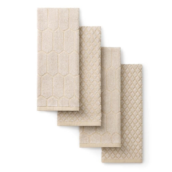 Honeycomb Chambray Solid Textured 16 in. x 28 in. Honeycomb Natural Kitchen Cotton Towel Set (4-Piece)