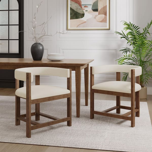 CHRISTOPHER KNIGHT HOME Victoria Modern Upholstered Open Back Dining Chairs, Rubberwood, Beige plus Walnut(Set of 2)