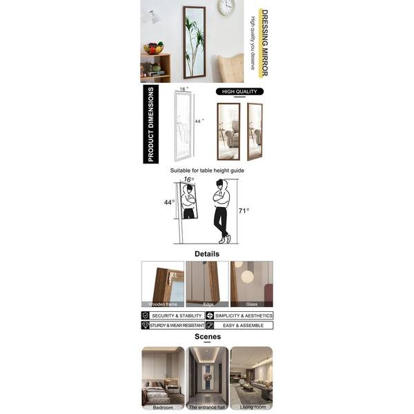 16 In W X 44 In H Modern Rectangle Full Length Floor Wall Mounted Mirror For Bedroom With Brown Solid Wood Frame Dmbr4416 The Home Depot