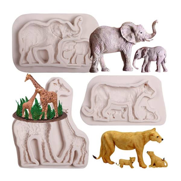 Safari Animal Silicone Fondant Mold 3-Pack Food Grade Silicone Chocolate Candy Cake Decor Giraffe Lion Elephant