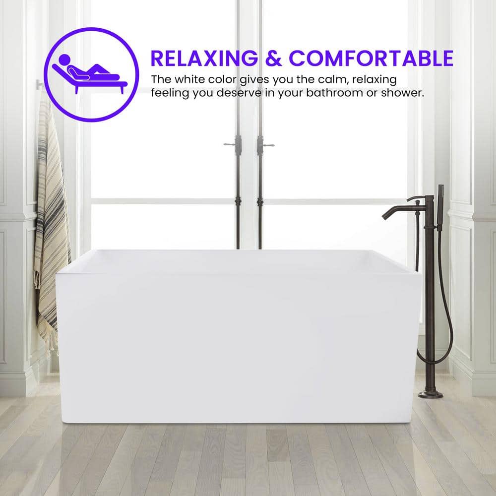 47" White Acrylic Freestanding Soaking Bathtub with Titanium Gold Drain