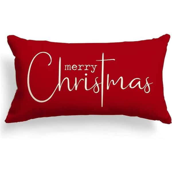 12 x 20 in. Red Rectangle Outdoor Christmas Throw Pillow Covers Decorative Cotton Cloth Linen Cloth Pillow Cover