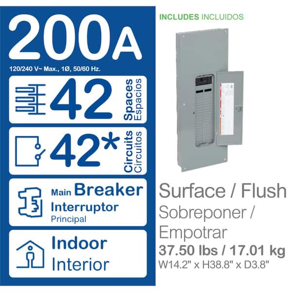 QO 200 Amp 42-Space 52-Circuit Indoor Main Breaker Qwik-Grip Plug-On Neutral Load Center with Cover - Value Pack