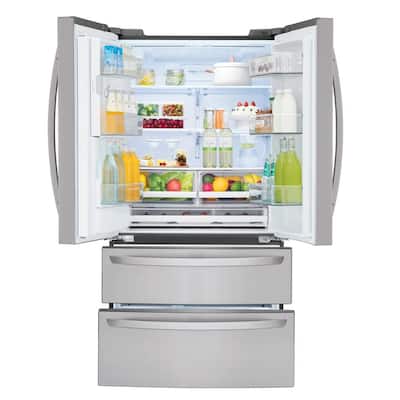 27.8 cu. ft. 4 Door French Door Smart Refrigerator with 2 Freezer Drawers and Wi-Fi Enabled in Stainless Steel