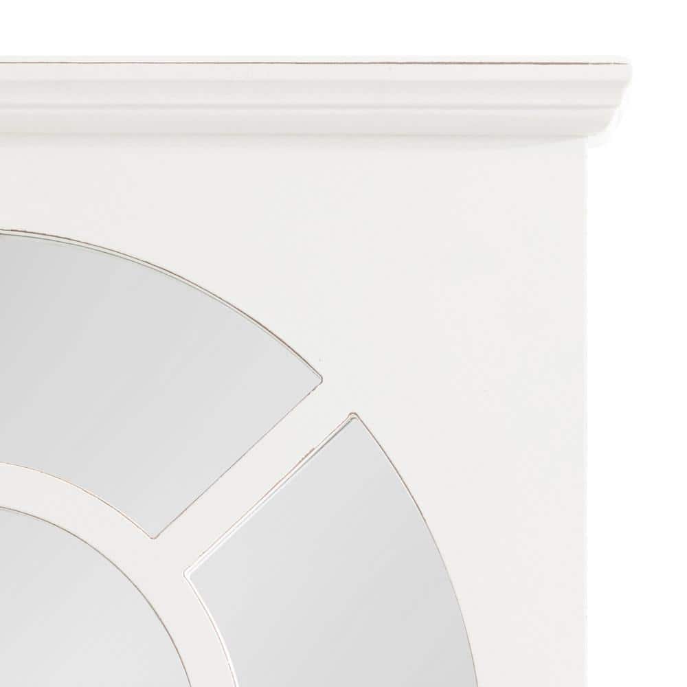 Coastal White Arched Wall Mirror with Vintage Shelf, 21x36
