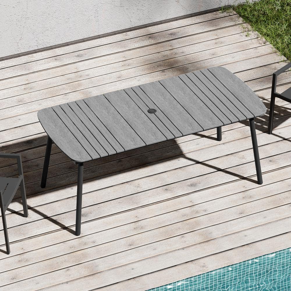 Gray Rectangular 70.9 in. Aluminum Outdoor Dining Table with Umbrella Hole price history on PriceWatchPro