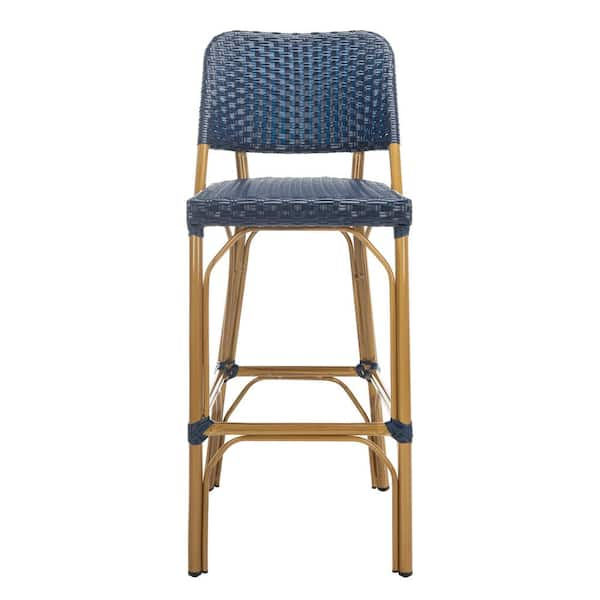 navy and white rattan bar stools