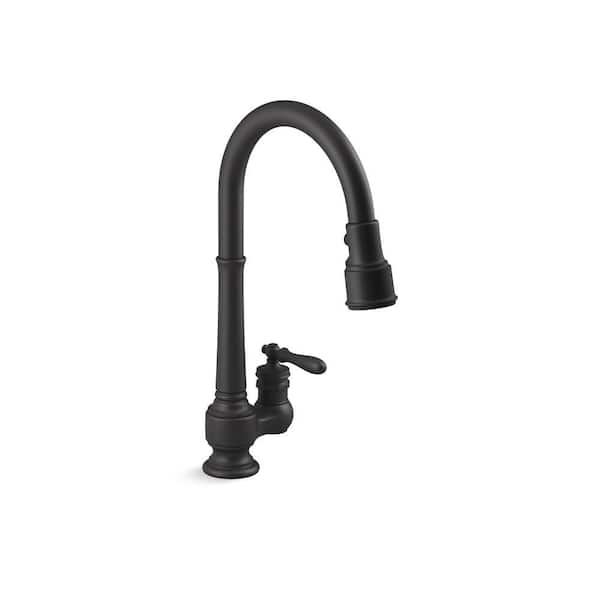KOHLER Artifacts Single Handle Pull-Down Kitchen Sink Faucet with 3-Function Sprayhead in Matte Black