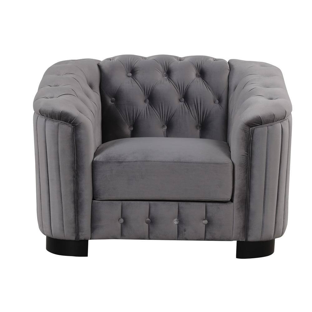 41.5 in. Square Arm Velvet Rectangle Sofa with Thick Removable Seat Cushion in. Gray