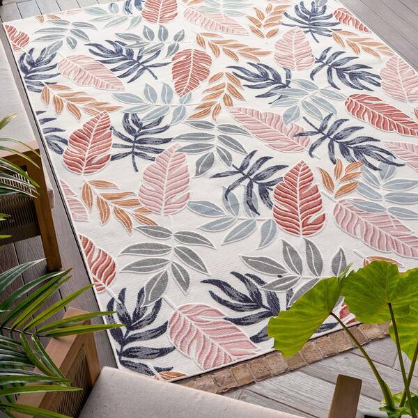 Tayse Rugs Tropic Floral Gray 2 ft. x 3 ft. Indoor/Outdoor Area Rug