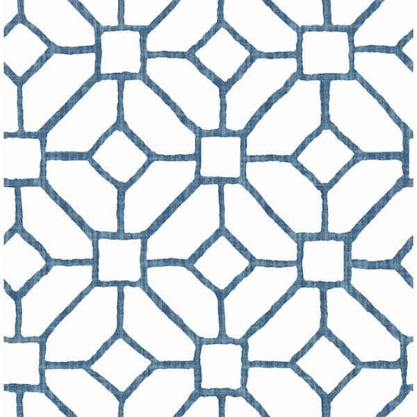 A-Street Prints Addis Blue Trellis Matte Non Woven Wallpaper Roll