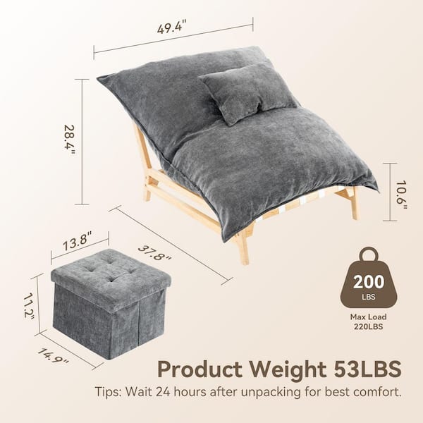 Metal Outdoor Oversized Chaise Lounge Chair Sets with Gray Cushions Sofa Chair Loveseat Couch with Removable Upholstered