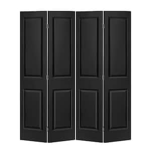 48 in. x 80 in. 2 Panel Black Painted MDF Composite Bi-Fold Double Closet Door with Hardware Kit