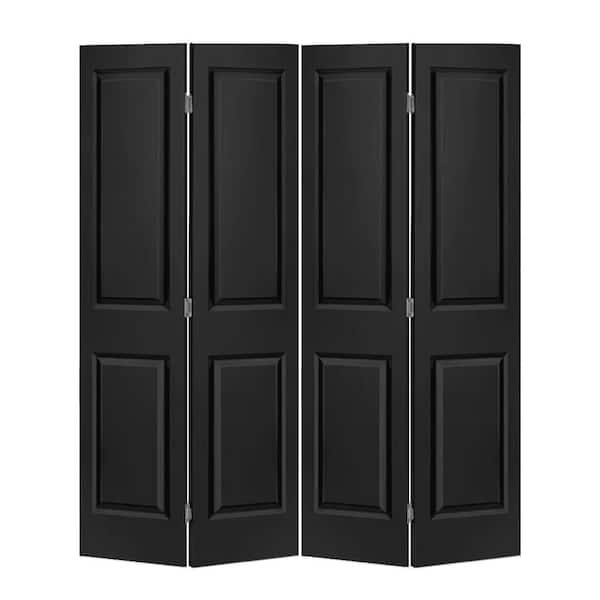 CALHOME 48 in. x 80 in. 2 Panel Black Painted MDF Composite Bi-Fold Double Closet Door with Hardware Kit