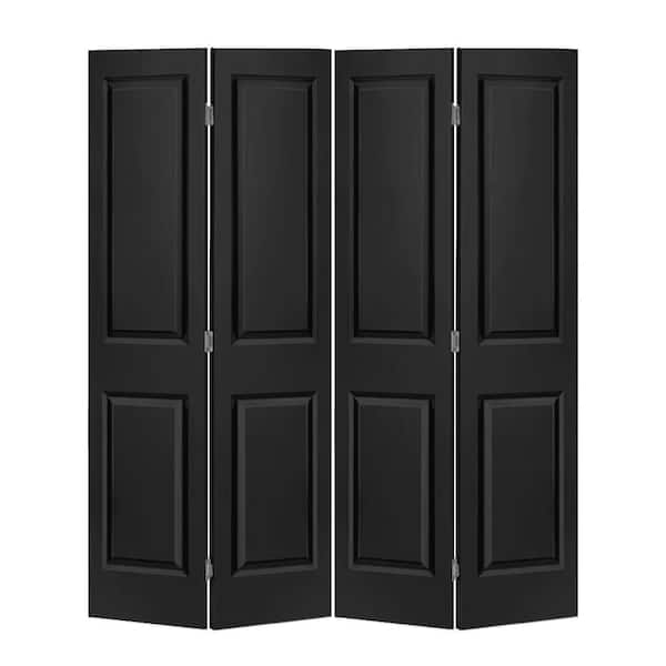 CALHOME 60 in. x 80 in. 2 Panel Black Painted MDF Composite Bi-Fold Double Closet Door with Hardware Kit