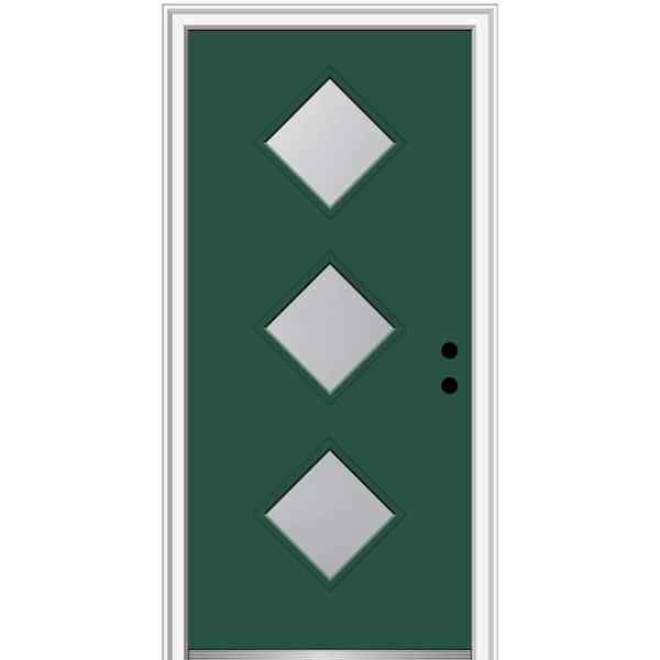 MMI Door 30 in. x 80 in. Aveline Left-Hand Inswing 3-Lite Frosted Glass Painted Steel Prehung Front Door on 4-9/16 in. Frame
