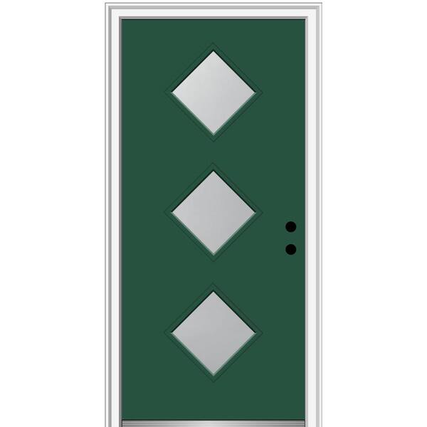 MMI Door 32 in. x 80 in. Aveline Left-Hand Inswing 3-Lite Frosted Glass Painted Steel Prehung Front Door on 4-9/16 in. Frame