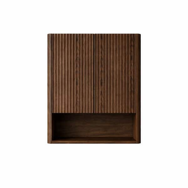 26 in. W x 7.87 in. D x 30 in. H Wood Bathroom Storage Wall Cabinet in Dark Walnut with Soft Close Doors, Open Shelf