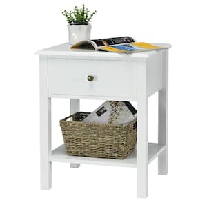 1-Drawer White Nightstand End Table Storage 18 in. L x 15 in. W x 23 in. H