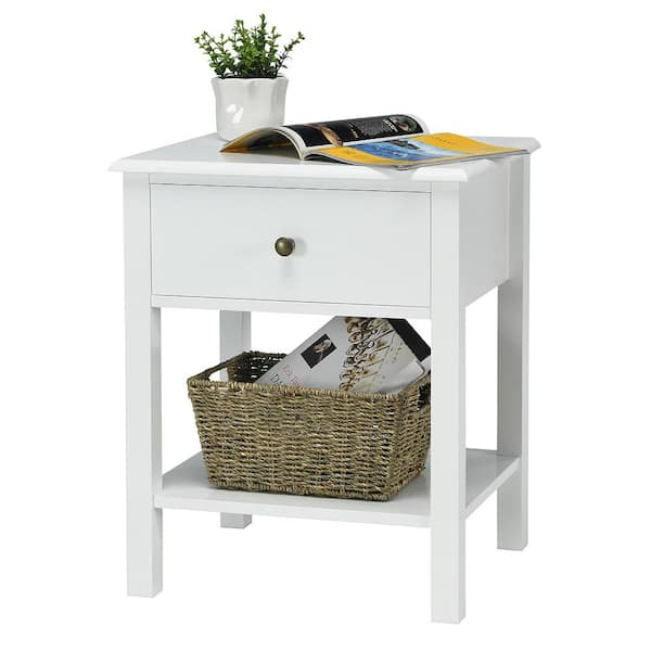Costway 1-Drawer White Nightstand End Table Storage 18 in. L x 15 in. W x 23 in. H