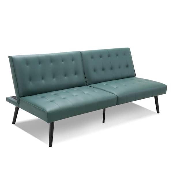 Sumyeg Armless 64 6 In Green Faux, Faux Leather Loveseat Sofa Bed