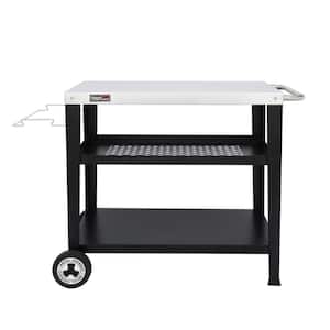 30 in. L x 19 in. W Movable 3-Shelf Grill Table Silver Color Grill Cart Stainless Steel Tabletop