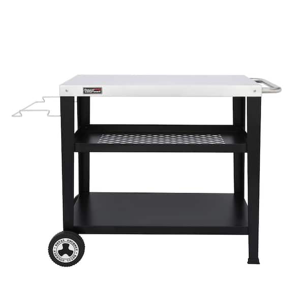 Royal Gourmet 30 in. L x 19 in. W Movable 3-Shelf Grill Table Silver Color Grill Cart Stainless Steel Tabletop