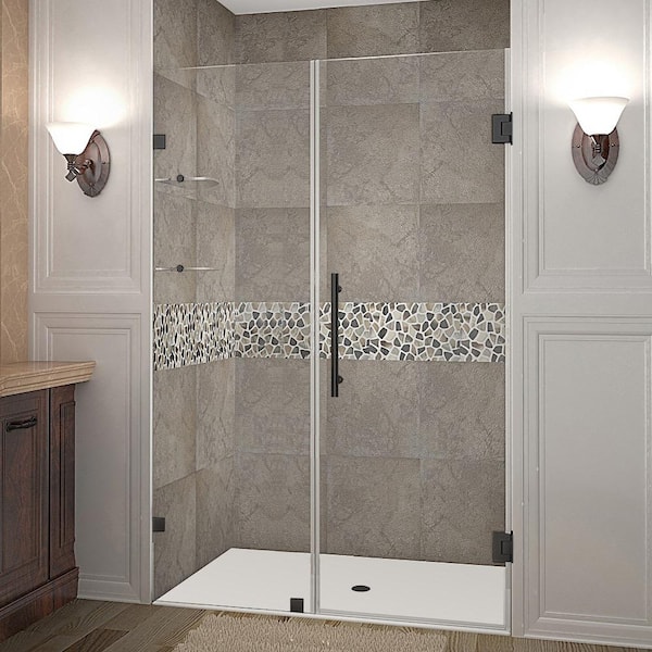 Nautis GS 46.25 - 47.25 in. x 72 in. Frameless Hinged Shower Door with Glass Shelves in Matte Black