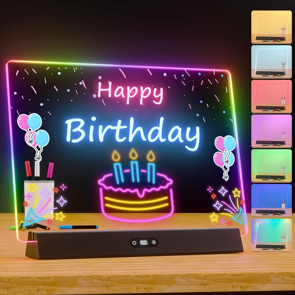 LED Note Board With Lights - 7.8x11.8 Inch Acrylic Dry Erase Board, 6 Colors & 4 Modes, Touch Control Drawing Message Board For Kids & Gifts