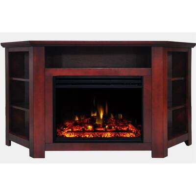 Stratford 56 in. Corner Electric Fireplace Heater TV Stand in Cherry with Enhanced Log Display and Remote