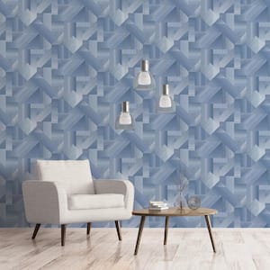 TexStyle Collection Shades of Blue Geometric Shape Shifter Satin Non-Pasted Non-Woven Paper Wallpaper Roll