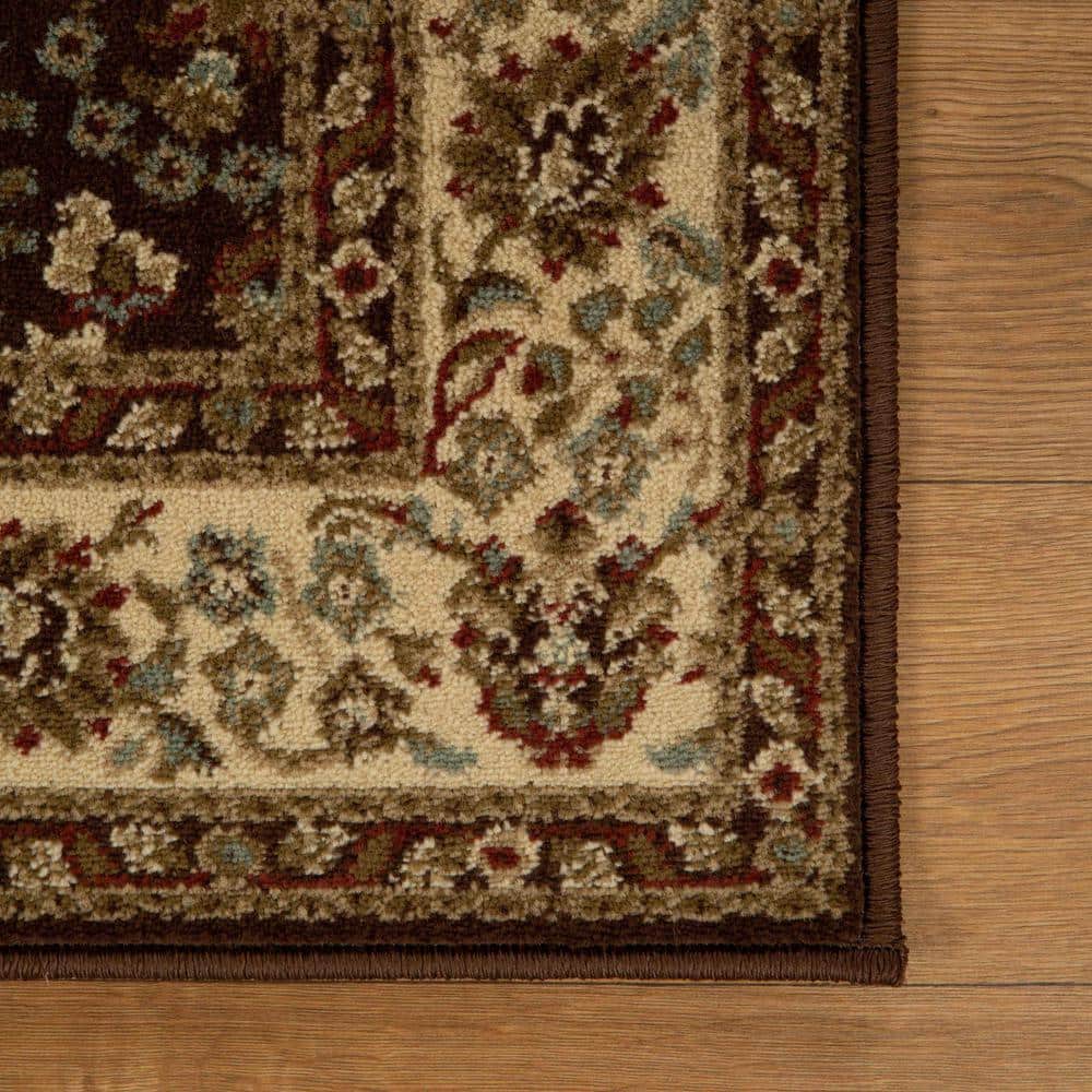 Handmade Mocha Floral Synthetic Stain-Resistant Area Rug 8x10 ft