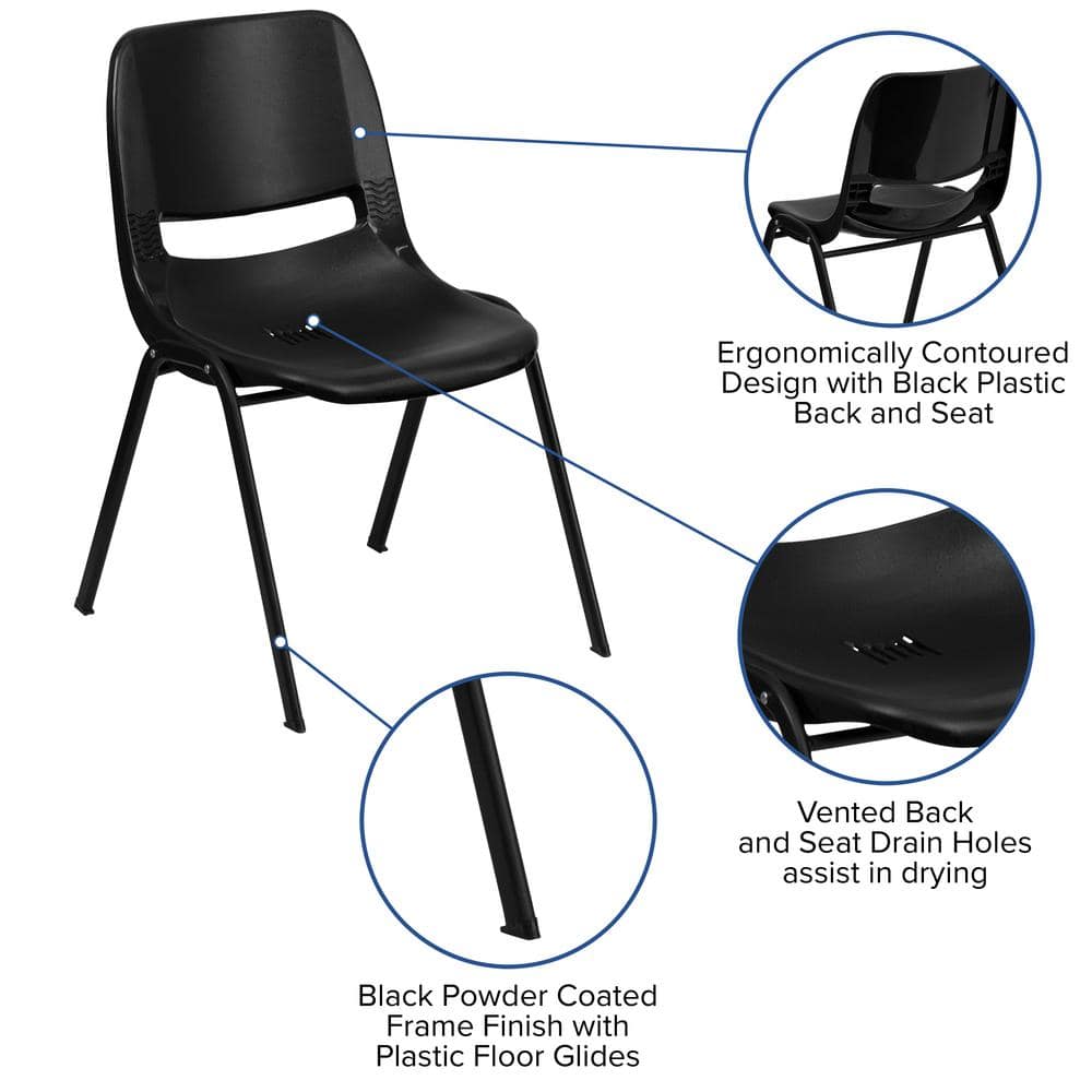 ErgoKids 440 lb Capacity Black Metal Stack Chair for Preschool