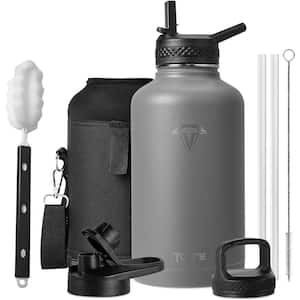 64 oz. Gray Stainless Steel Insulated Water Bottle Sports with 3 Lids & Double Walled Vacuum Mug for Outdoor