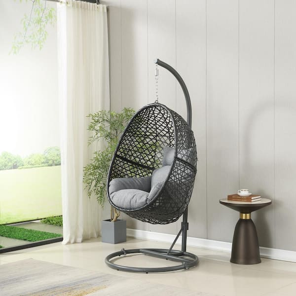 AUTMOON 1-Person Indoor/Outdoor Patio PE Rattan Swing Hanging Egg Chair,330 lbs. Capacity