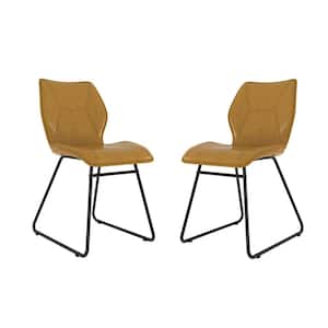 Brown PU Faux Leather Dining Chair Set of 2 Accent Chair with High-Density Sponge and Metal Legs