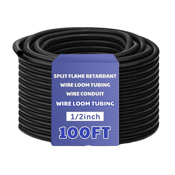 1/2 in. x 100 ft. ENT Electrical Flexible Wire Loom High Temperature Split Cable Sleeves Conduit, Flame Retardant, Black